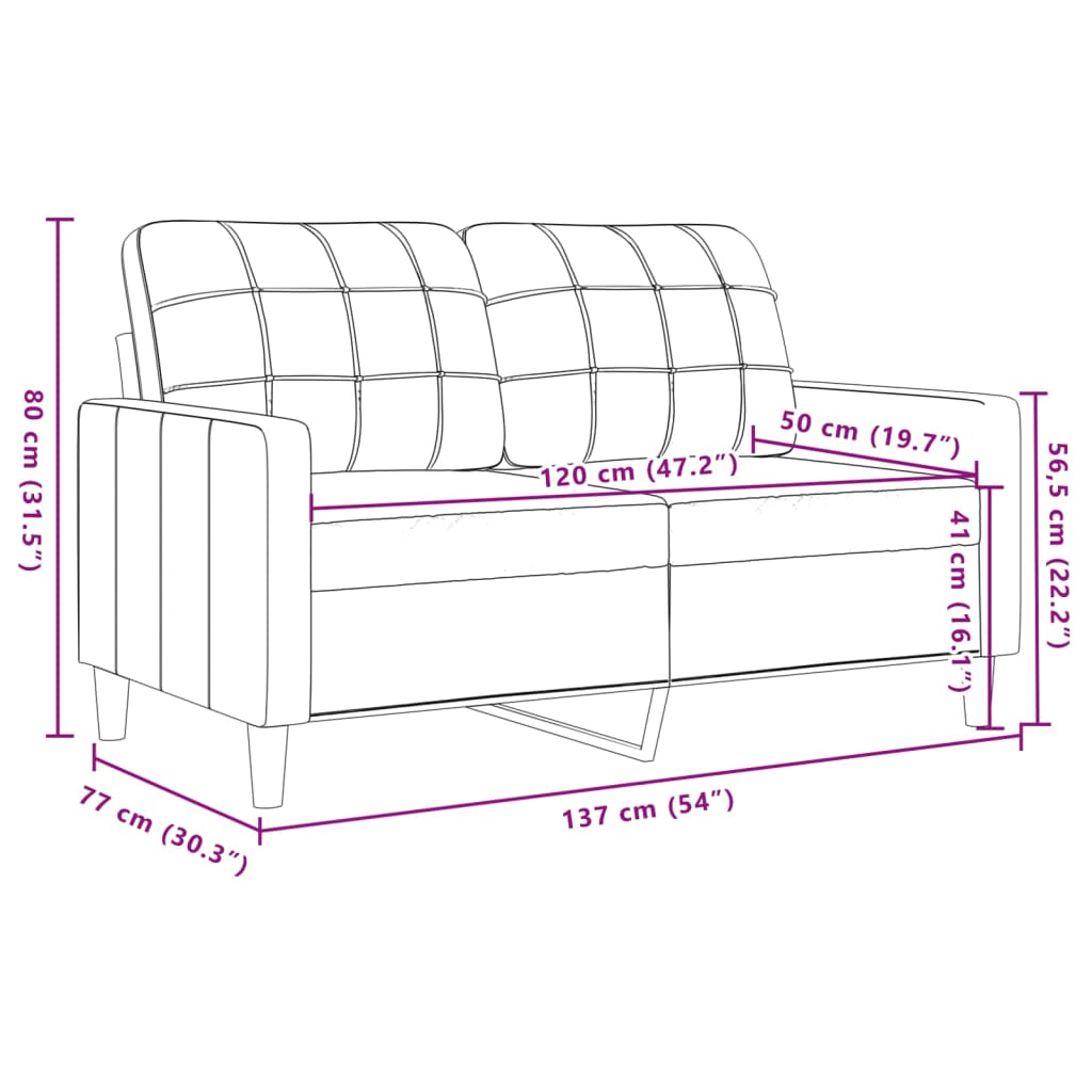 Canapé à 2 places Jaune 120 cm Velours