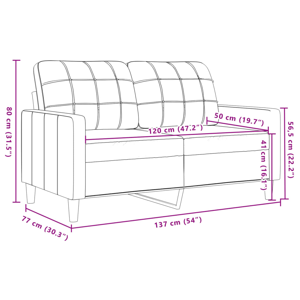 Canapé à 2 places Crème 120 cm Velours