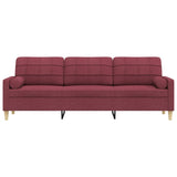 Canapé 3 places avec oreillers décoratifs bordeaux 210 cm tissu