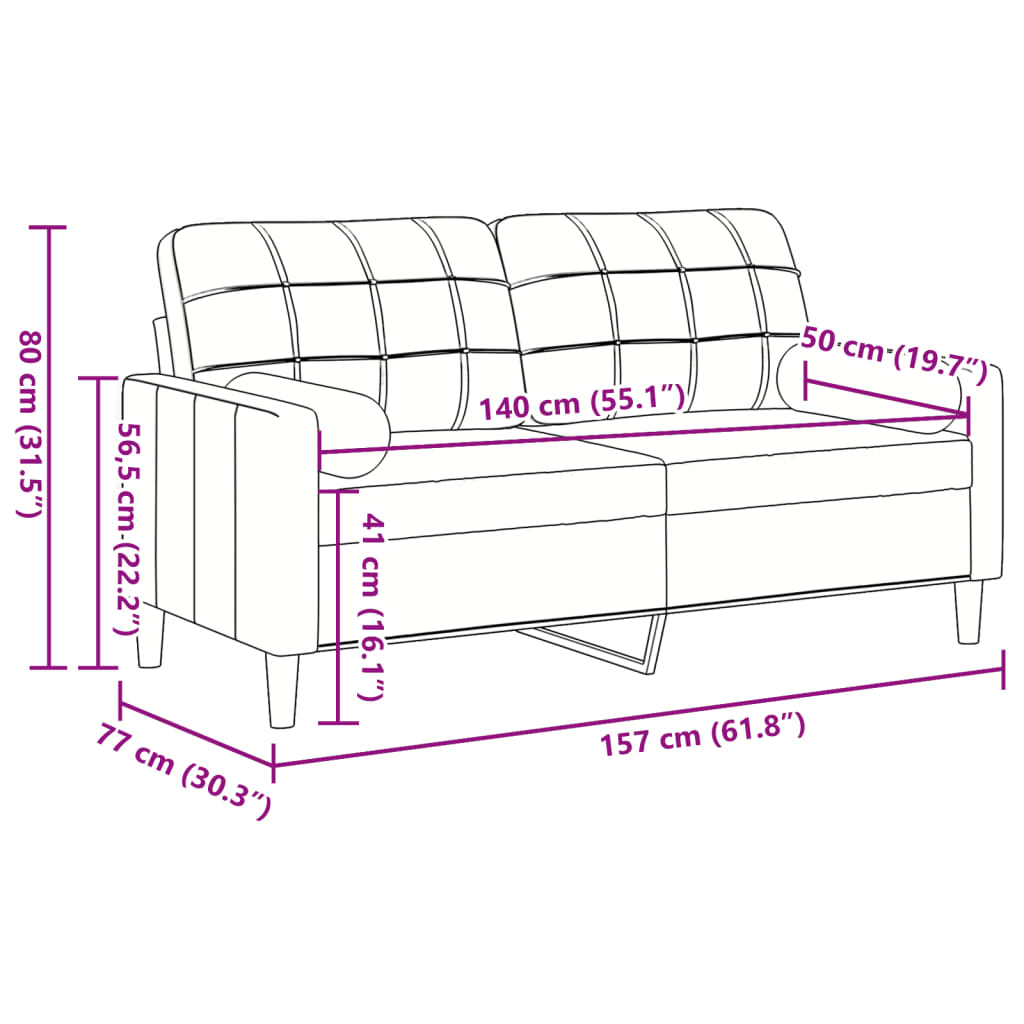 Canapé 2 places avec oreillers décoratifs crème 140 cm velours