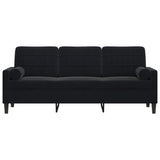 Canapé 3 places avec oreillers décoratifs noir 180 cm velours