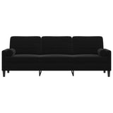 Canapé 3 places avec oreillers décoratifs noir 210 cm velours