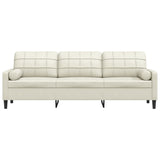 Canapé 3 places avec oreillers décoratifs crème 210 cm velours