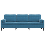 Canapé 3 places avec oreillers décoratifs bleu 210 cm velours