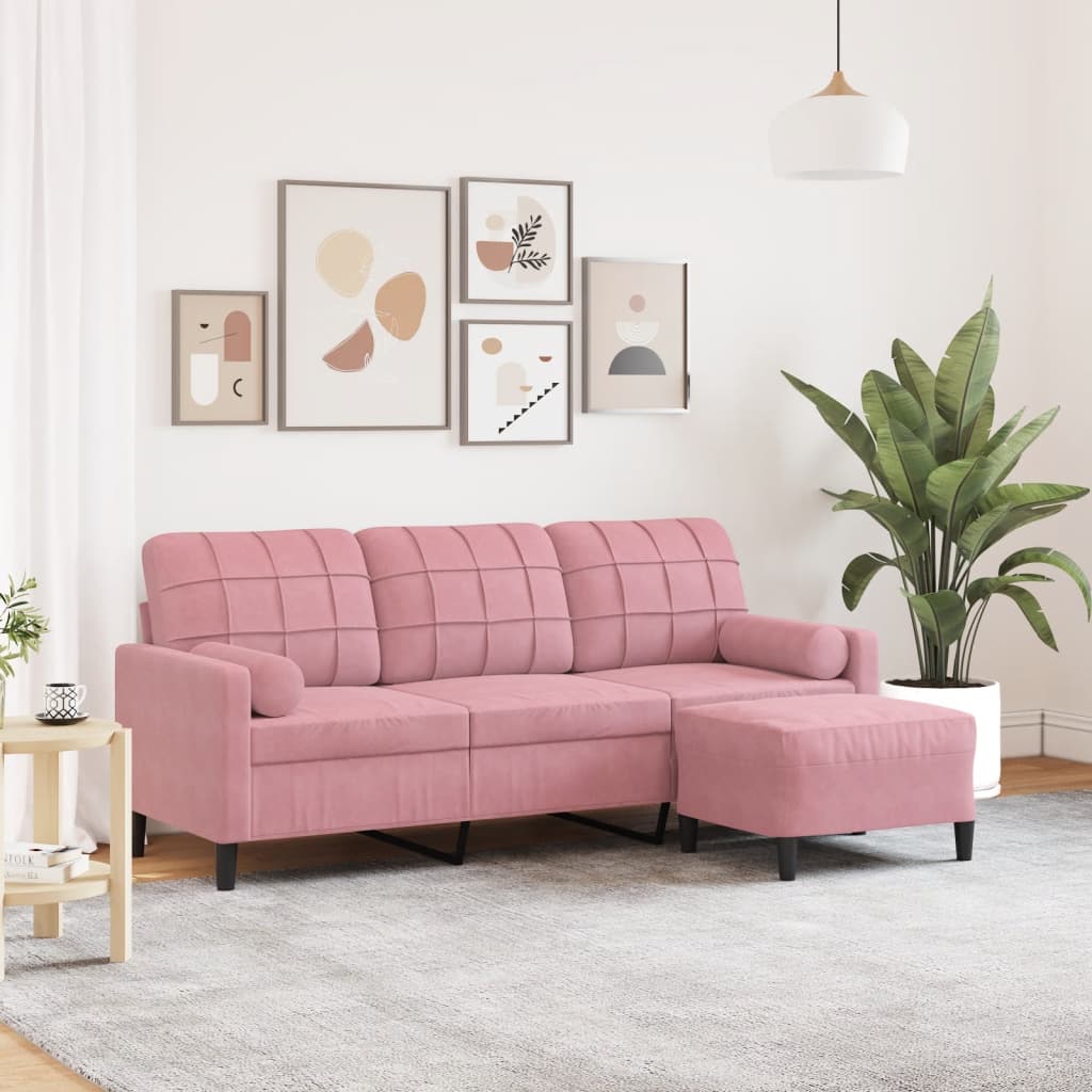Canapé à 3 places avec repose-pieds Rose 180 cm Velours