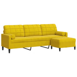 Canapé à 3 places avec repose-pied jaune 210 cm velours