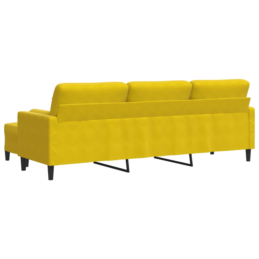 Canapé à 3 places avec repose-pied jaune 210 cm velours