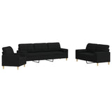 Ensemble de canapés 3 pcs avec coussins décoratifs noir tissu