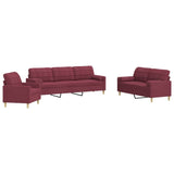 Ensemble de canapés 3 pcs coussins décoratifs bordeaux tissu