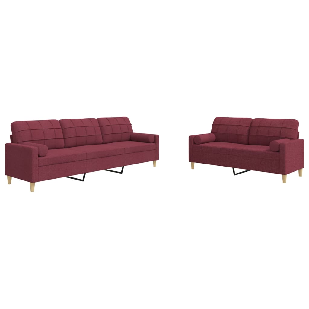 Ensemble de canapés 2 pcs coussins décoratifs bordeaux tissu