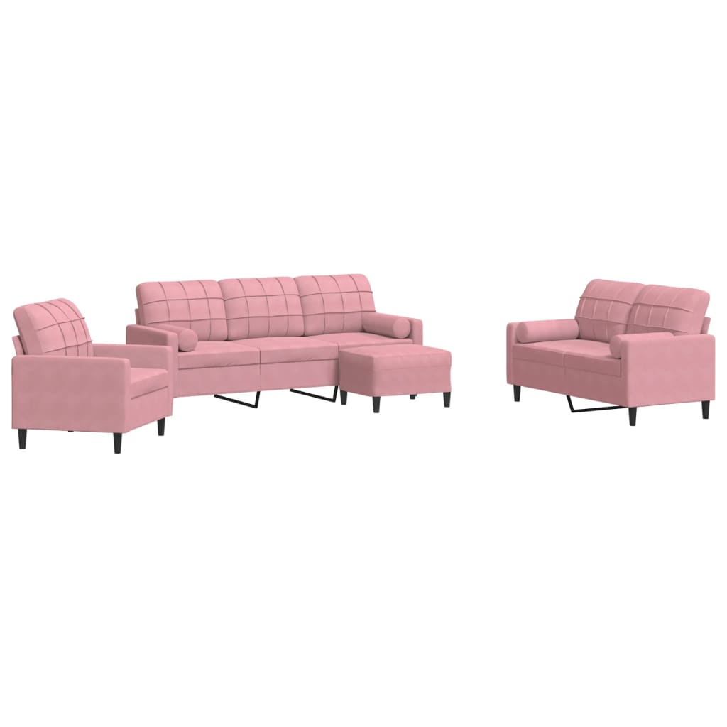 Ensemble de canapés 4pcs et coussins et traversins rose velours