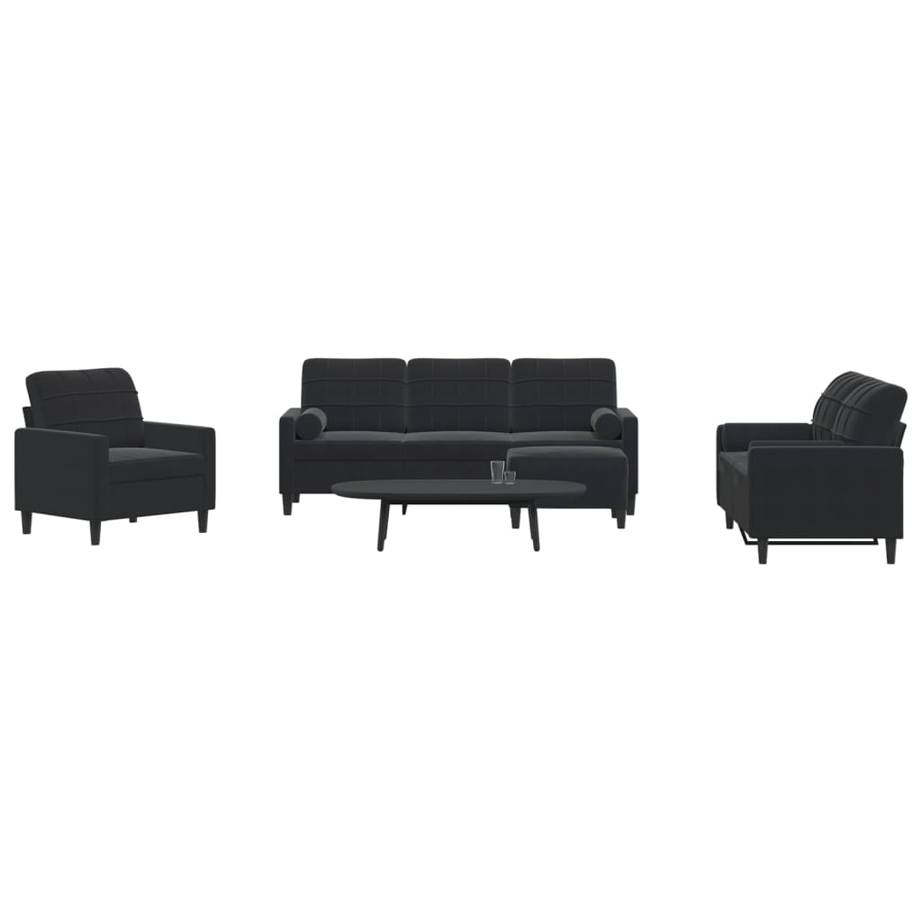Ensemble de canapés 4pcs et coussins et traversins noir velours