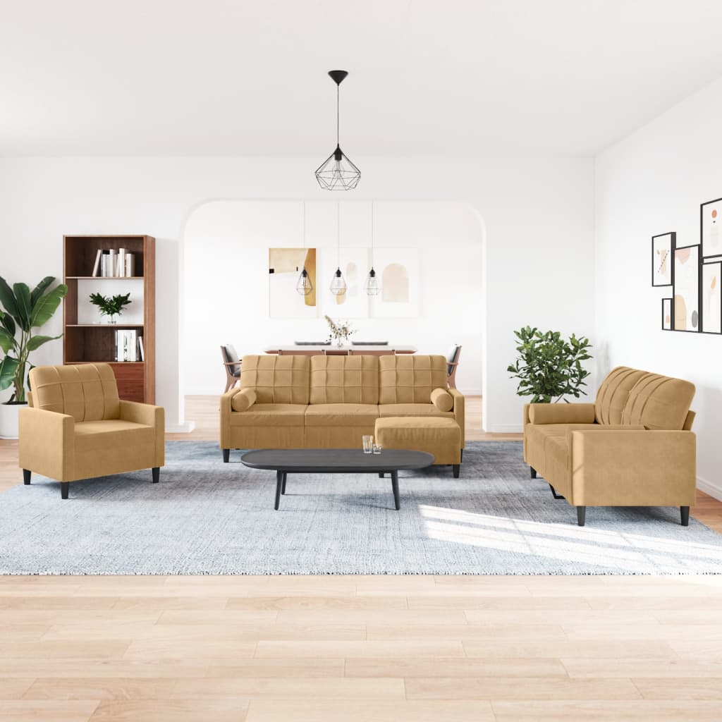 Ensemble de canapés 4 pcs avec coussins et traversins velours