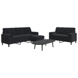 Ensemble de canapés 3pcs et coussins et traversins noir velours