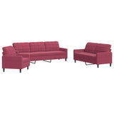Ensemble de canapés 3 pcs avec coussins Rouge bordeaux Velours