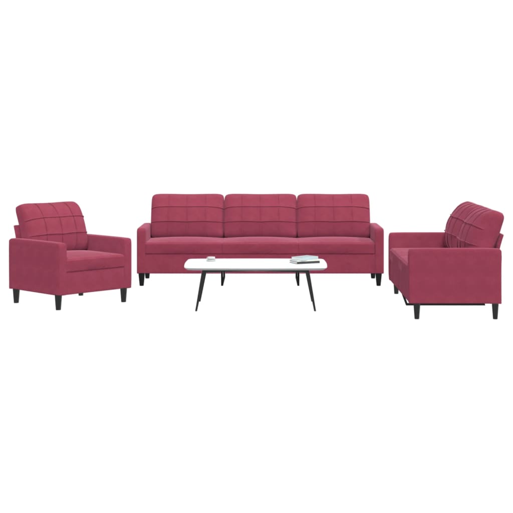Ensemble de canapés 3 pcs avec coussins Rouge bordeaux Velours