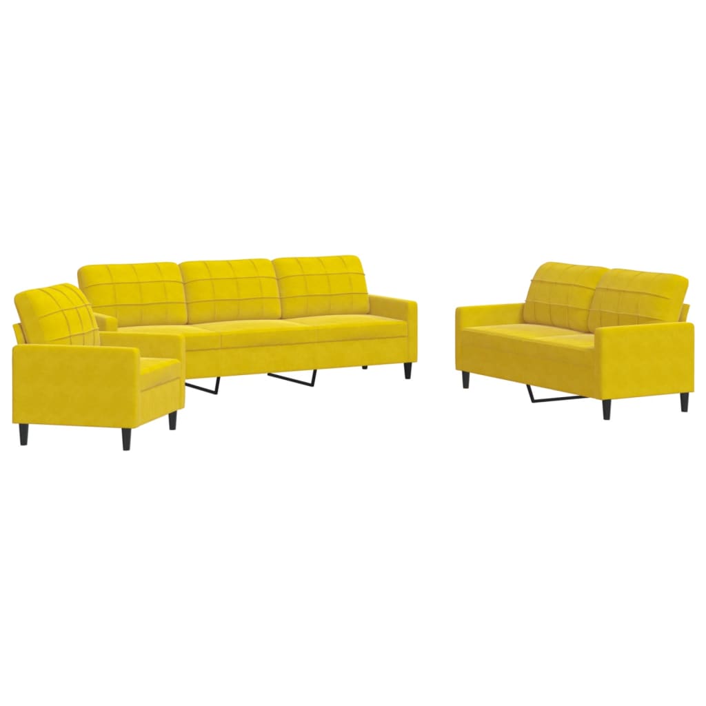 Ensemble de canapés 3 pcs avec coussins Jaune Velours