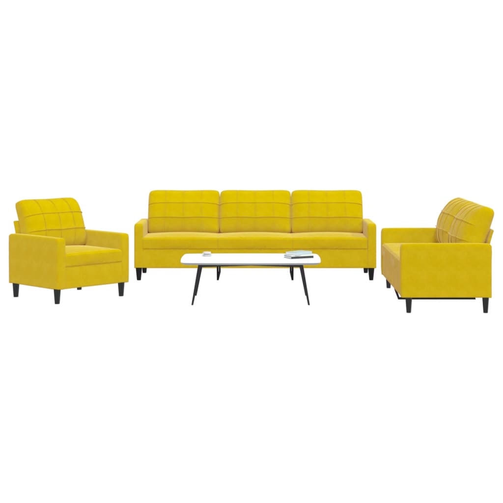 Ensemble de canapés 3 pcs avec coussins Jaune Velours
