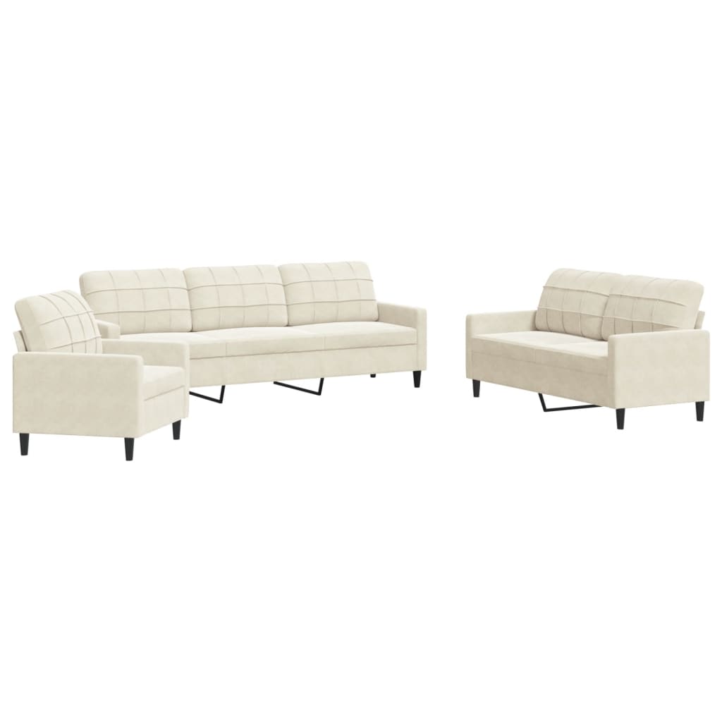 Ensemble de canapés 3 pcs avec coussins Crème Velours