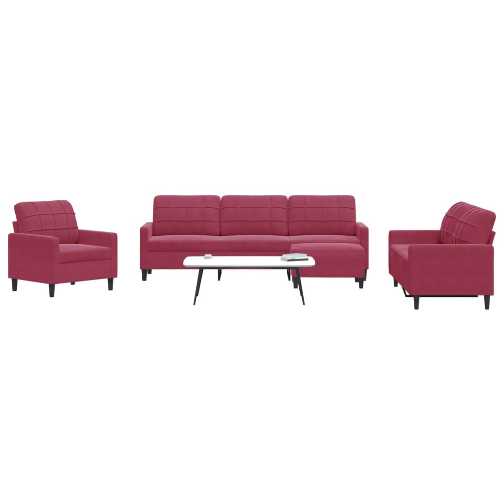 Ensemble de canapés 4 pcs avec coussins Rouge bordeaux Velours