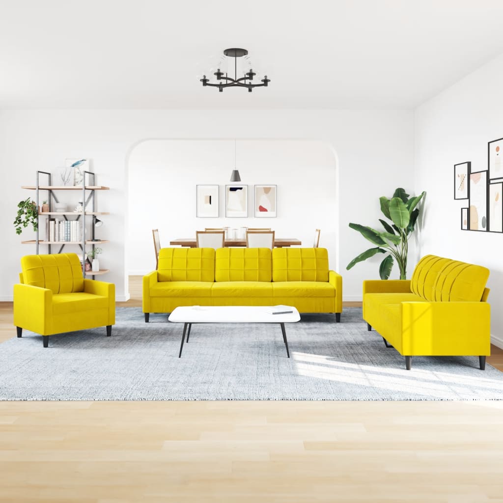 Ensemble de canapés 4 pcs avec coussins Jaune Velours