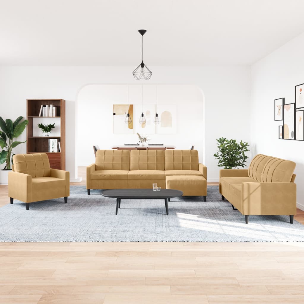 Ensemble de canapés 4 pcs avec coussins Marron Velours