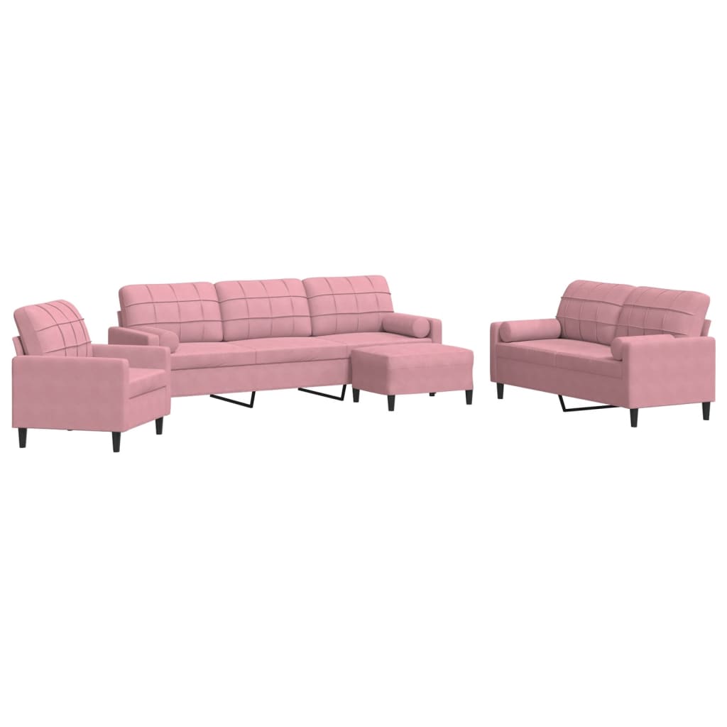Ensemble de canapés 4pcs et coussins et traversins rose velours