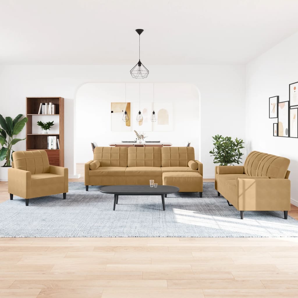 Ensemble de canapés 4 pcs avec coussins et traversins velours