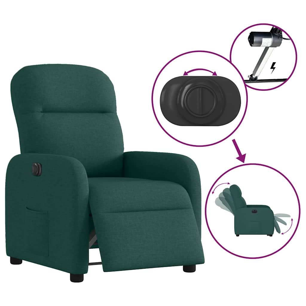 Fauteuil inclinable électrique Vert foncé Tissu