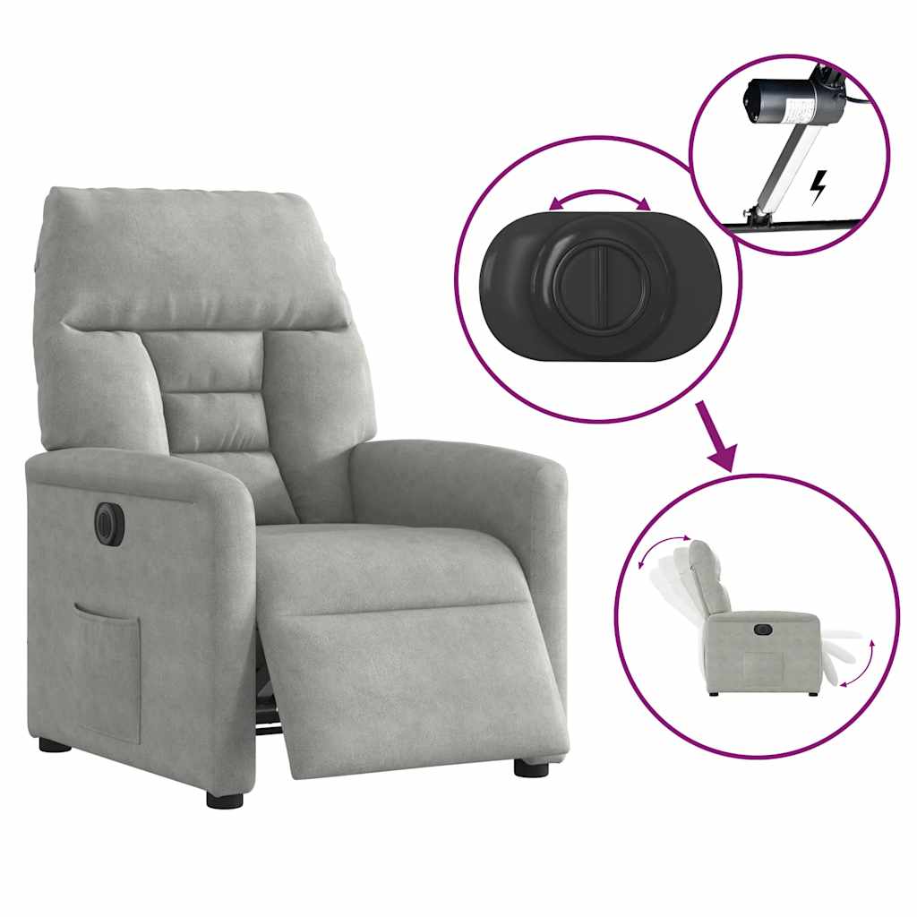 Fauteuil inclinable électrique gris clair tissu microfibre