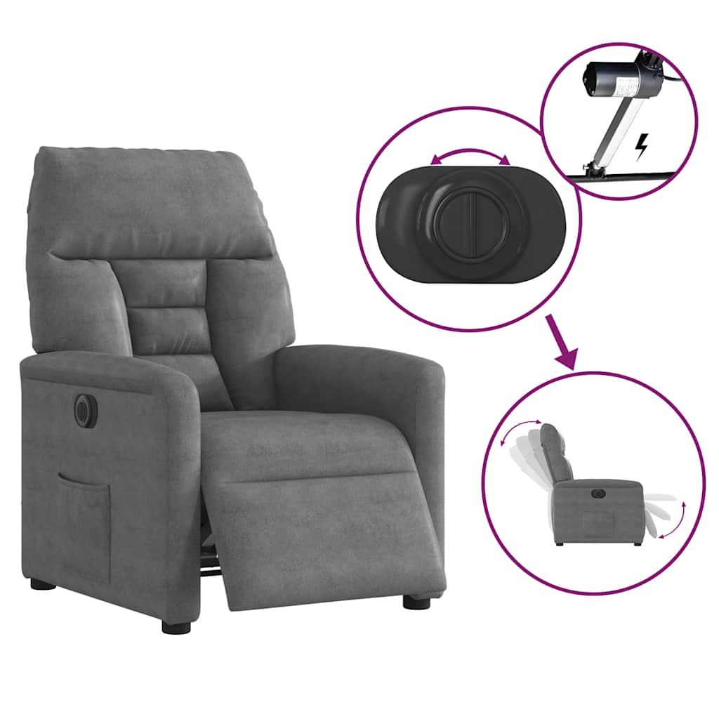 Fauteuil inclinable électrique gris foncé tissu microfibre
