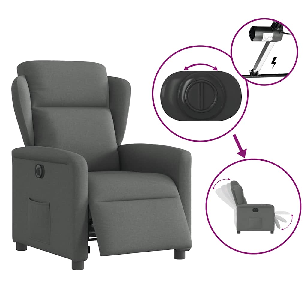 Fauteuil inclinable électrique Gris foncé Tissu