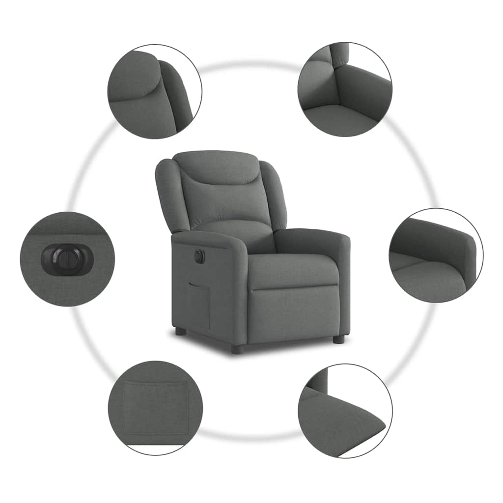 Fauteuil inclinable électrique Gris foncé Tissu