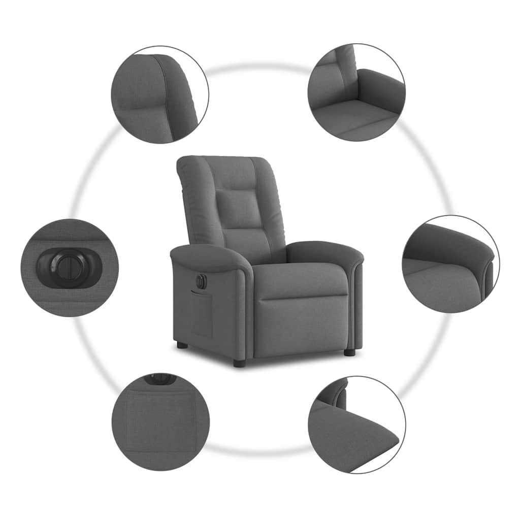 Fauteuil inclinable électrique Gris foncé Tissu