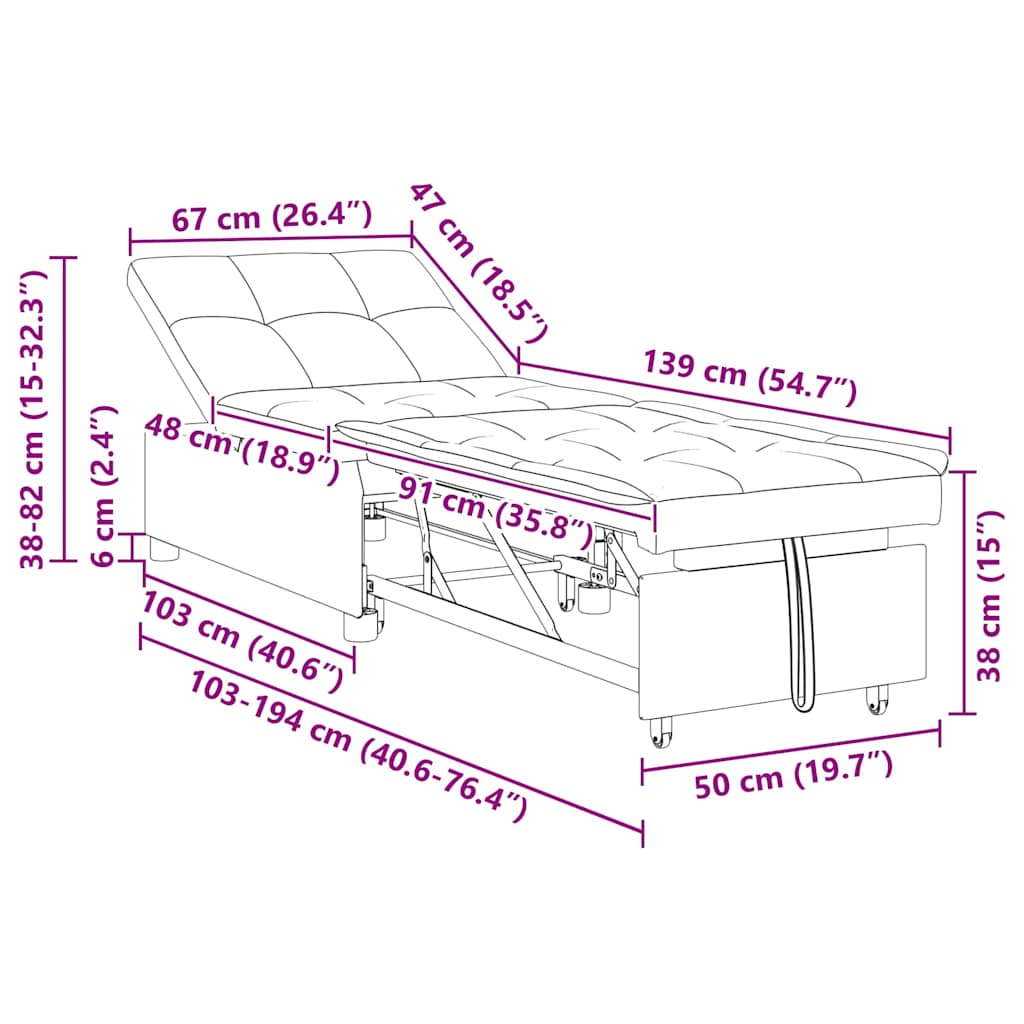 Canapé-Lit avec coussin Noir 67 x 194 x 82 cm Contreplaqué