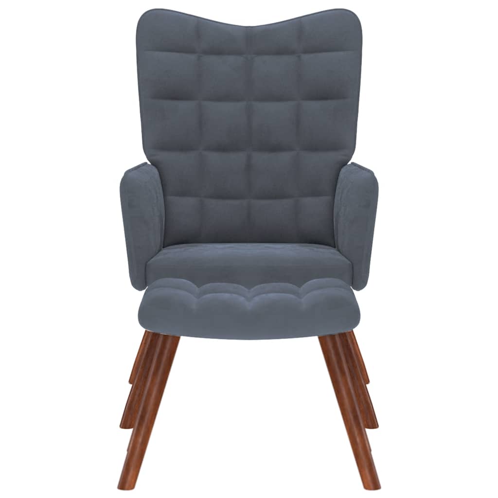 Fauteuil relax avec tabouret en velours gris foncé