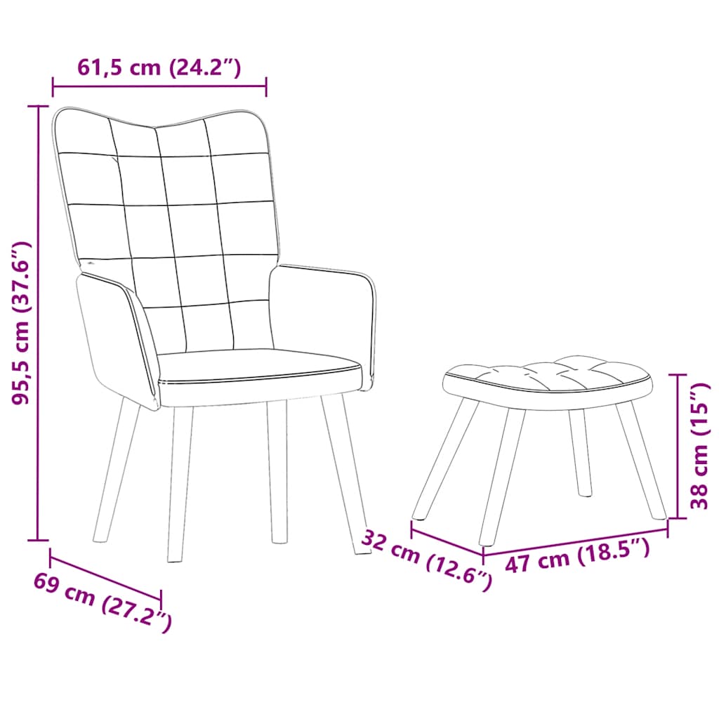 Fauteuil relax avec tabouret en velours crème