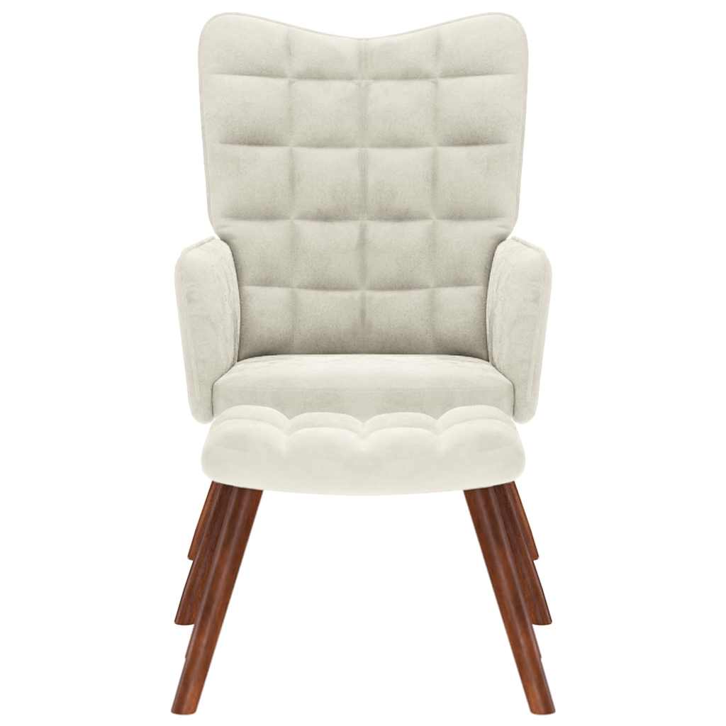 Fauteuil relax avec tabouret en velours crème