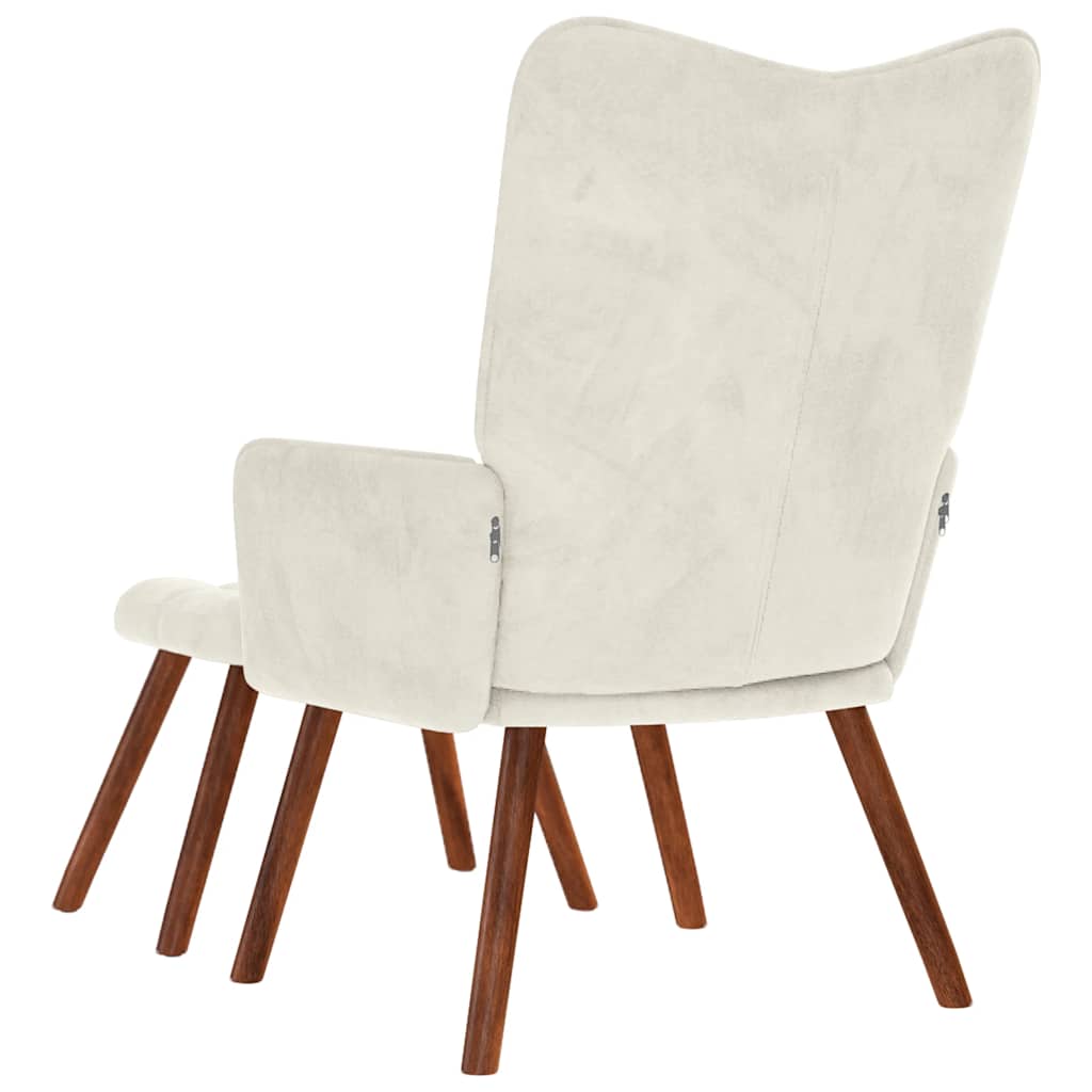 Fauteuil relax avec tabouret en velours crème