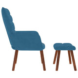 Chaise de relaxation avec tabouret Bleu Velours