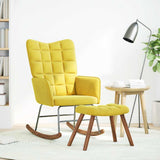 Chaise à bascule avec tabouret en velours jaune