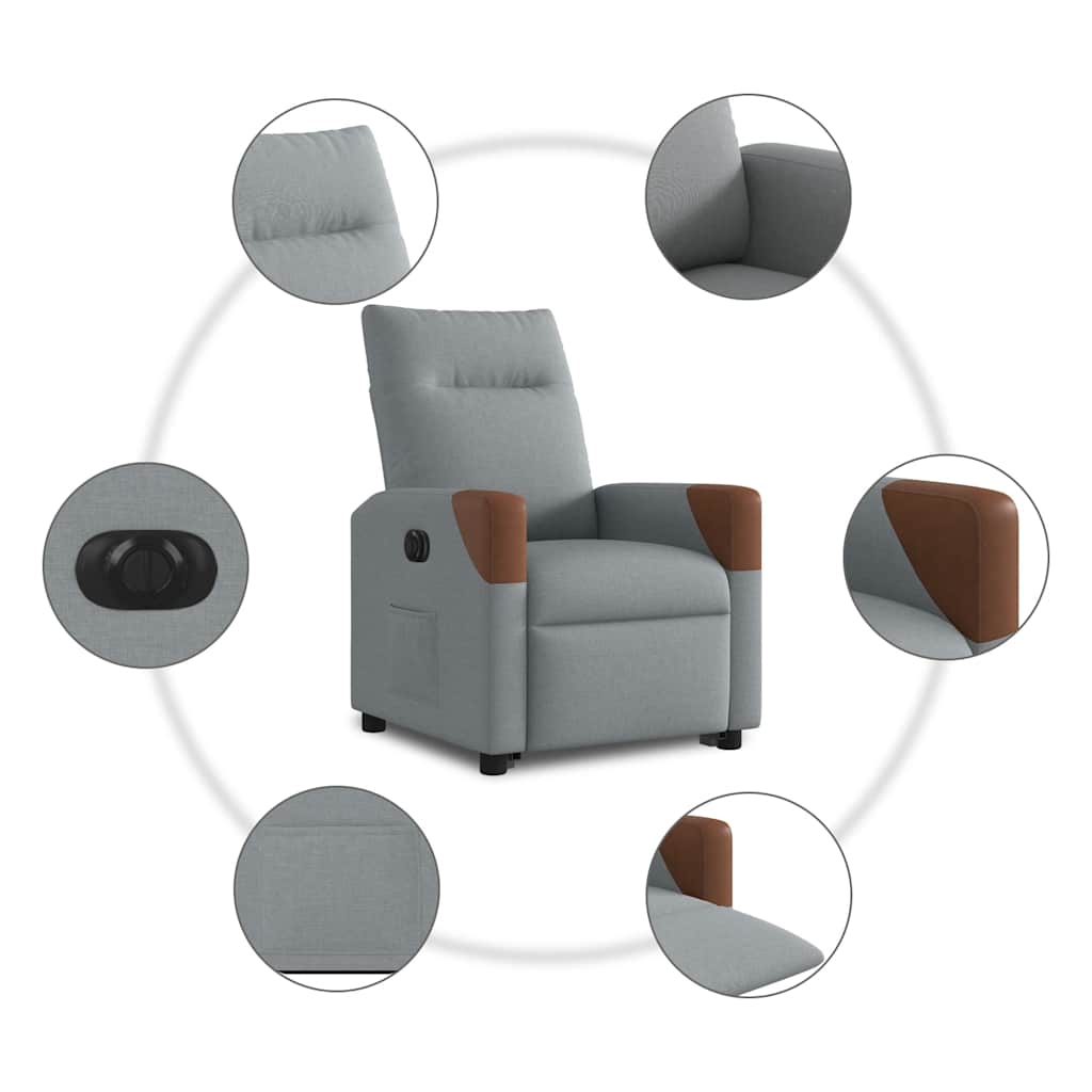 Fauteuil inclinable électrique gris clair tissu