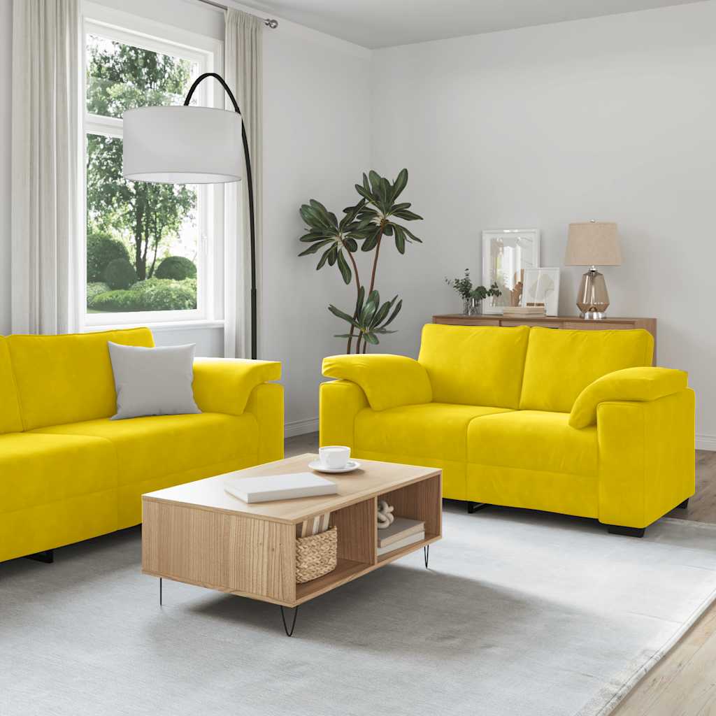 Ensemble de canapés 3 pcs avec coussins Jaune Velours