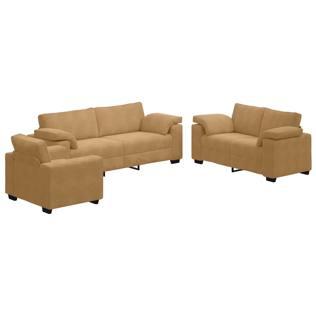 Ensemble de canapés 3 pcs avec coussins Marron Velours