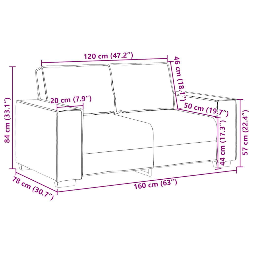 Canapé à 2 places Gris clair 120 cm Velours