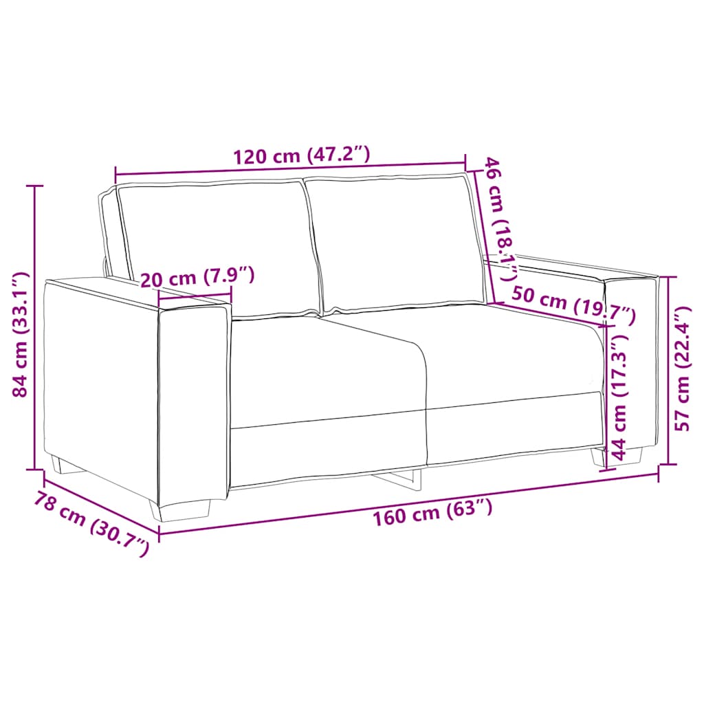 Canapé à 2 places Gris foncé 120 cm Velours