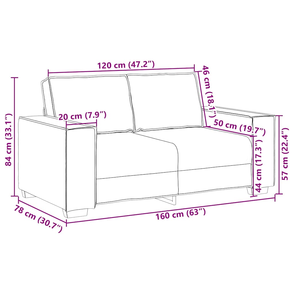 Canapé à 2 places Jaune 120 cm Velours
