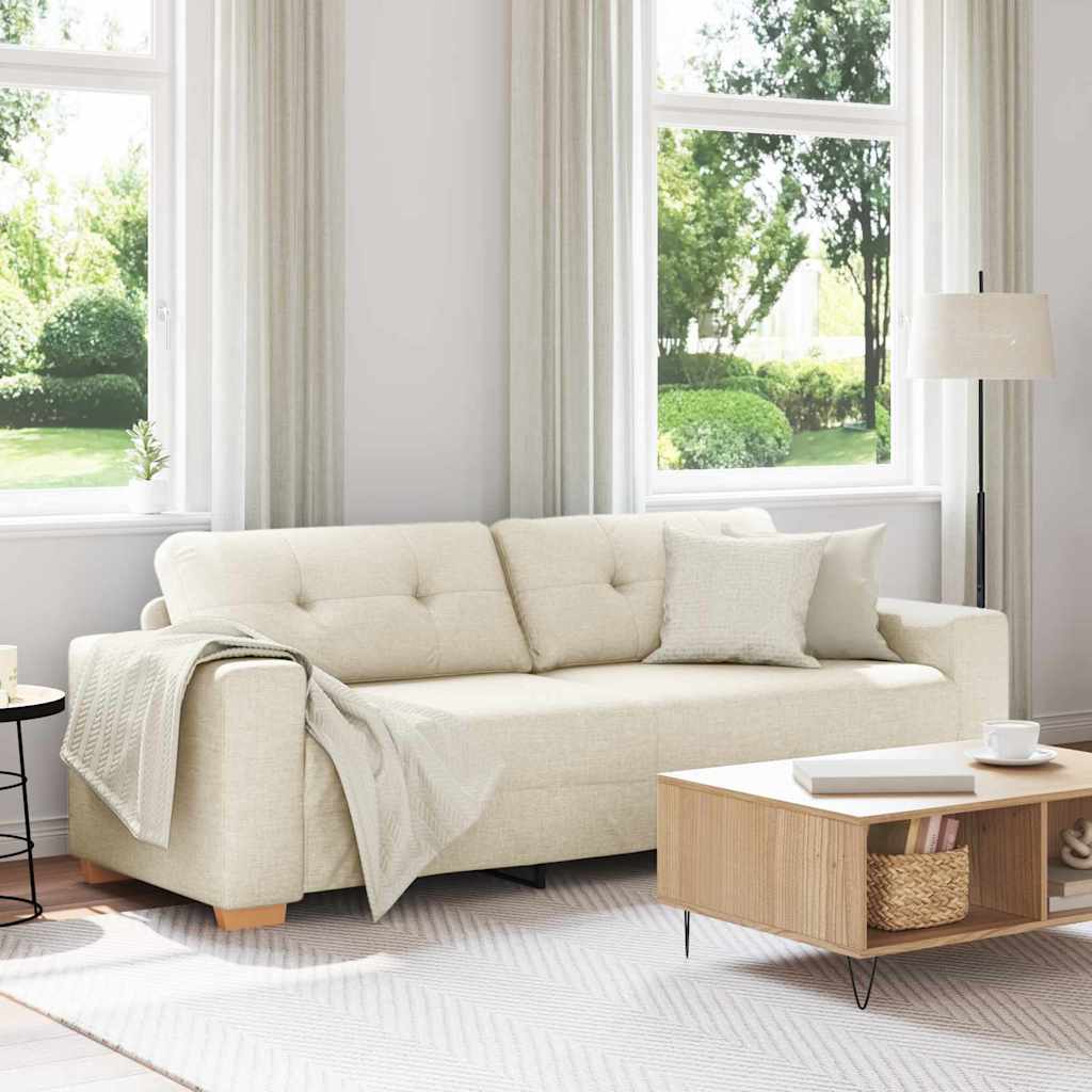 Canapé avec coussin avec oreiller Beige 220 x 78 x 84 cm Lin