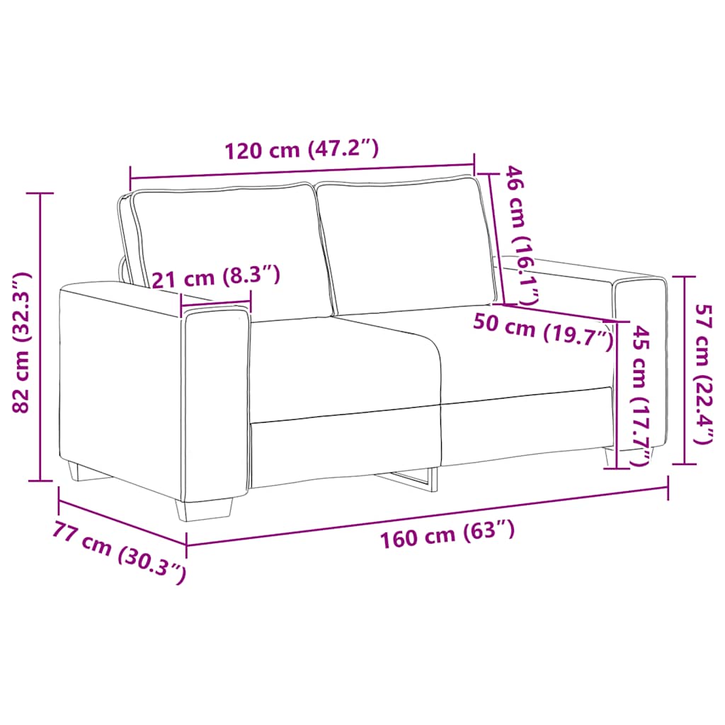 Canapé à 2 places gris clair 120 cm tissu