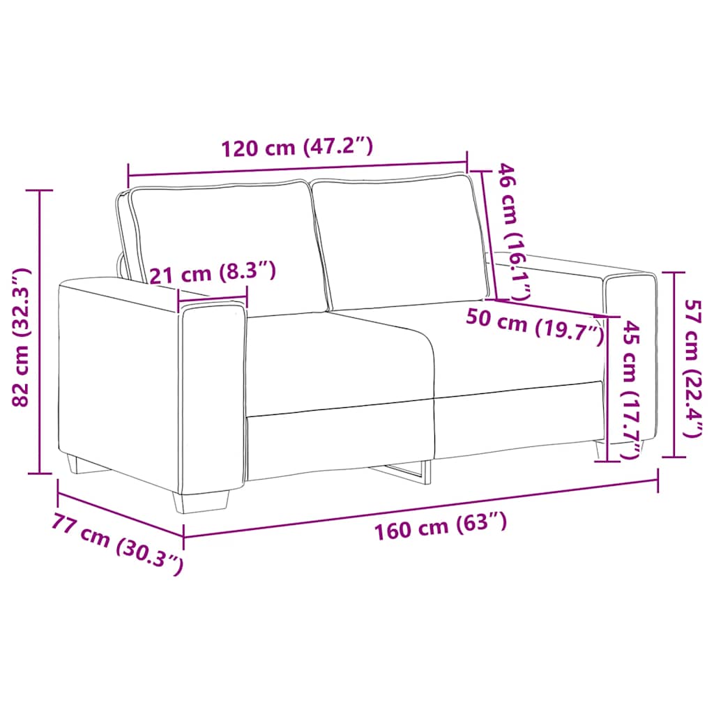 Canapé à 2 places noir 120 cm tissu